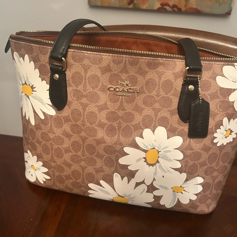 Coach Brown and White Signature Floral Tote